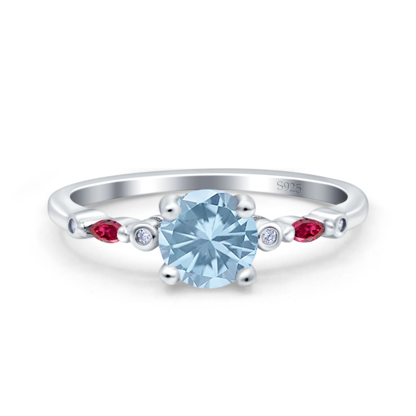 Vintage Style Round Marquise Ruby Simulated Aquamarine CZ Bridal Wedding Ring