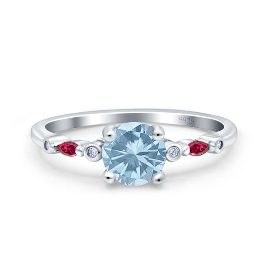 Vintage Style Round Marquise Ruby Simulated Aquamarine CZ Bridal Wedding Ring