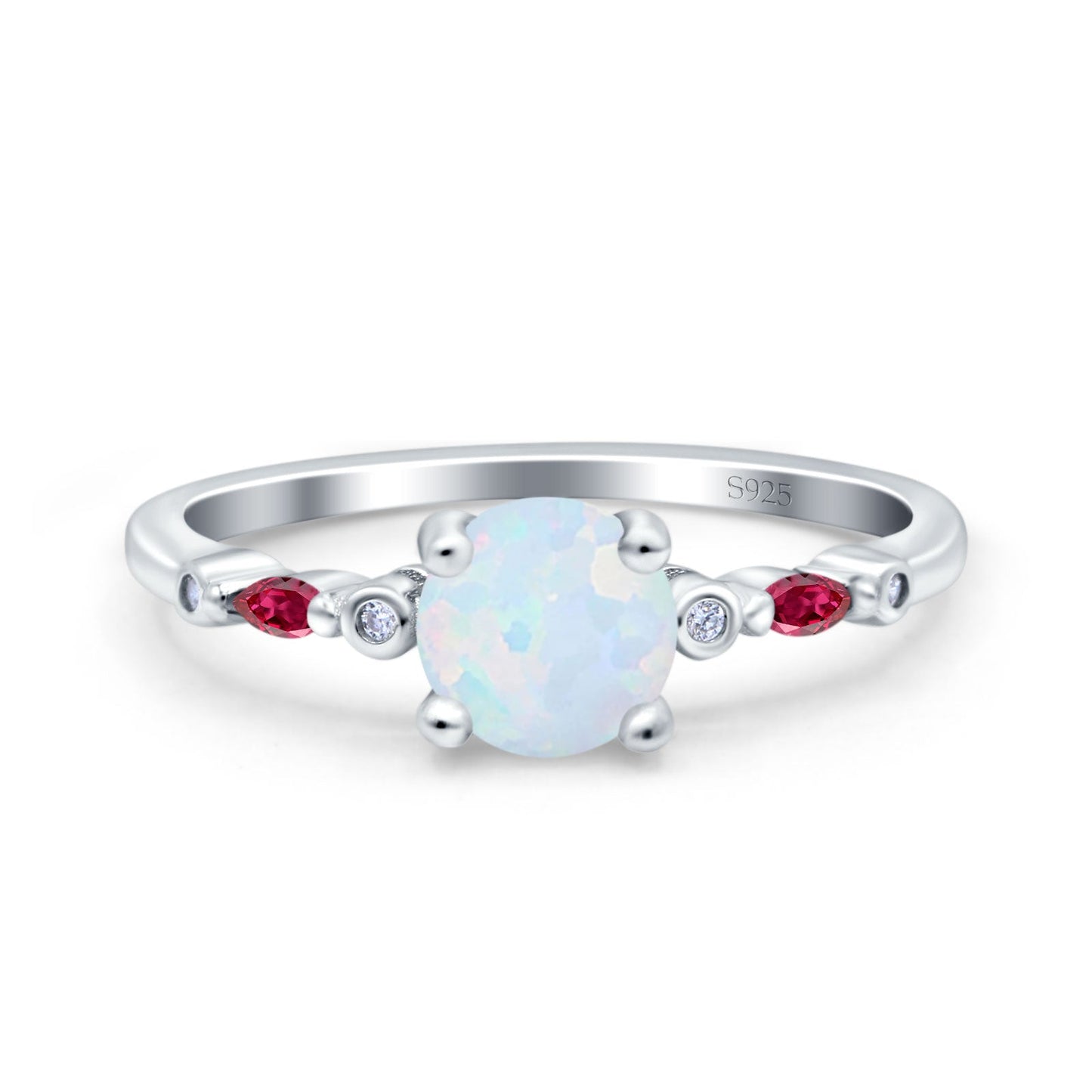 Vintage Style Round Marquise Ruby Lab Created White Opal Bridal Wedding Ring