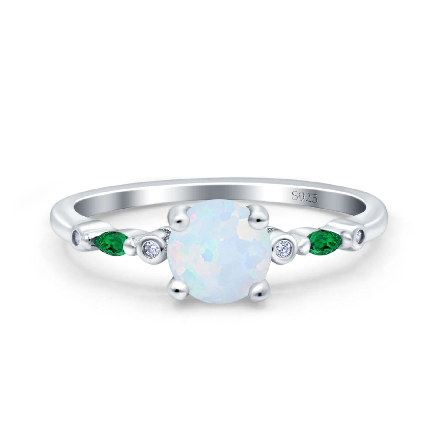 Vintage Style Round Marquise Green Emerald Lab Created White Opal Bridal Wedding Ring