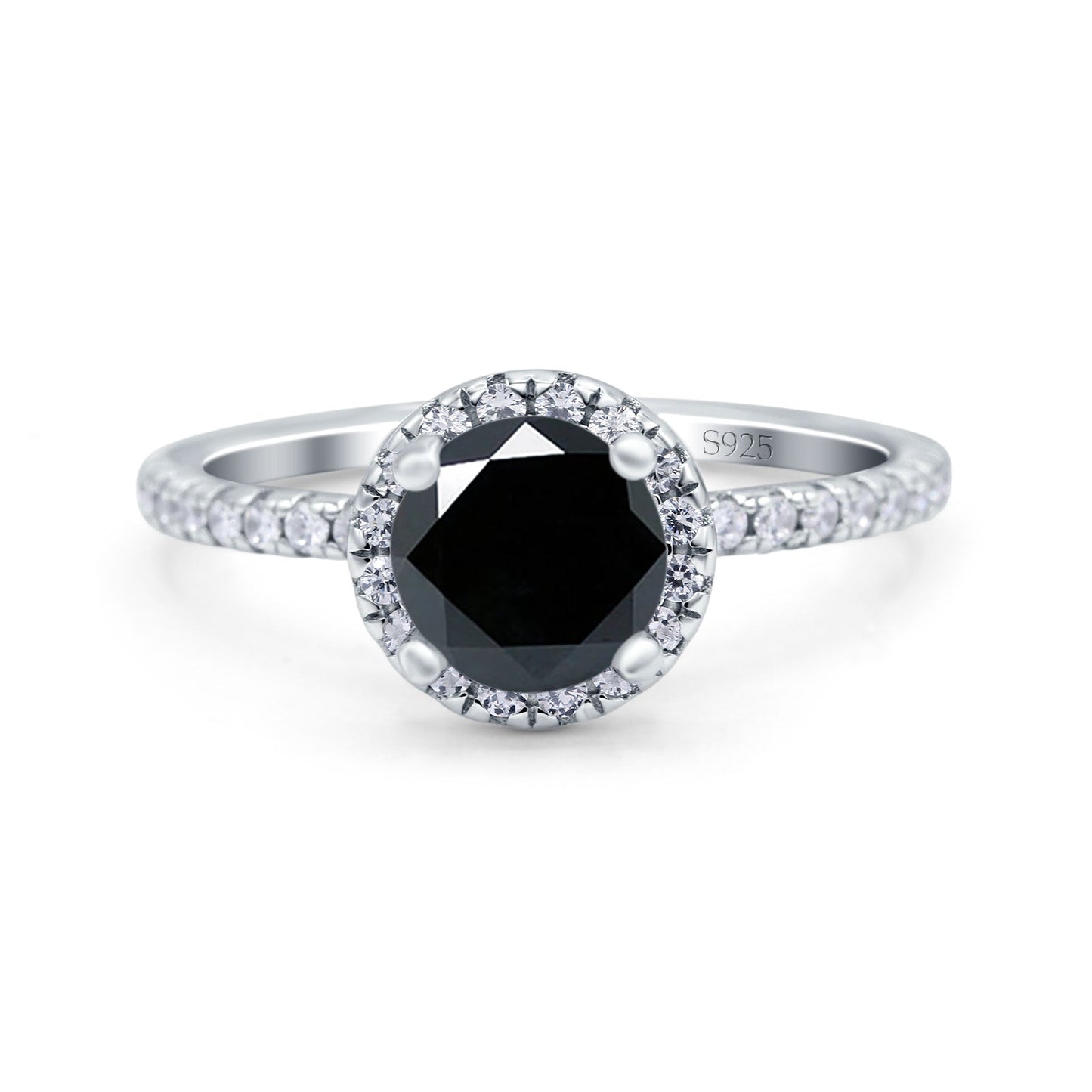 Halo Art Deco Round Simulated Black CZ Engagement Wedding Ring