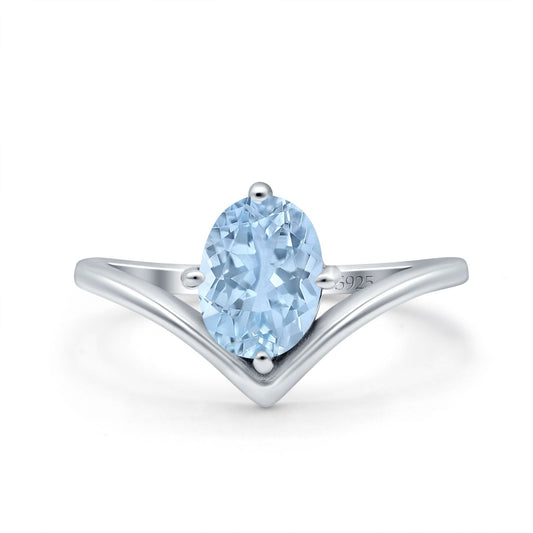 V Art Deco Oval Simulated Aquamarine CZ Wedding Ring