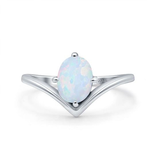 V Art Deco Oval Lab Created White Opal Wedding Ring