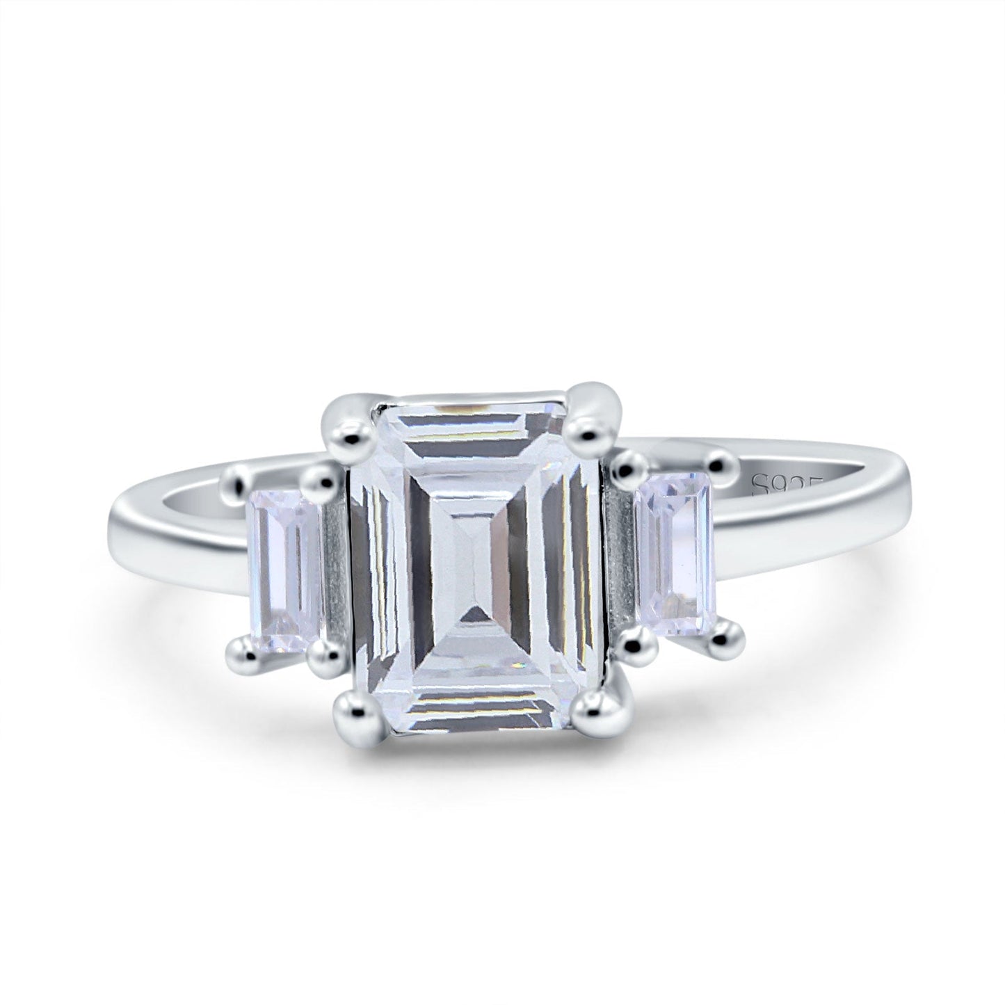 Emerald Cut Art Deco Three Stone Simulated Cubic Zirconia Wedding Ring