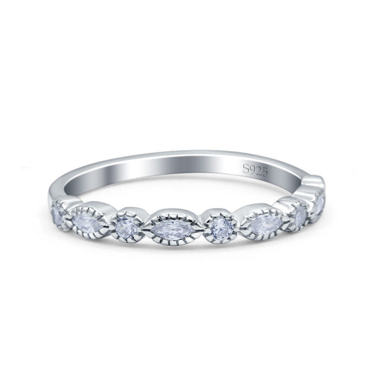 Half Eternity Marquise Round Simulated Cubic Zirconia Band