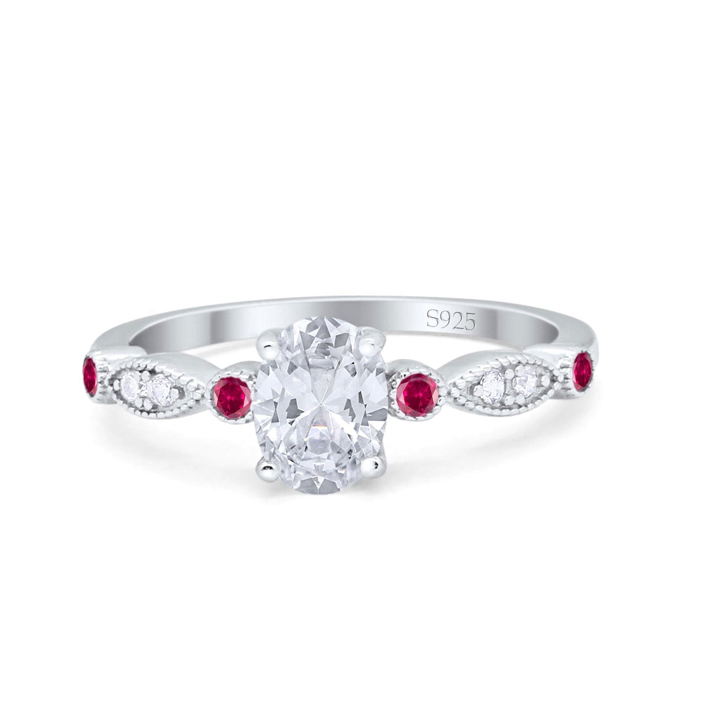 Vintage Style Oval Round Ruby Simulated Cubic Zirconia Bridal Wedding Engagement Ring