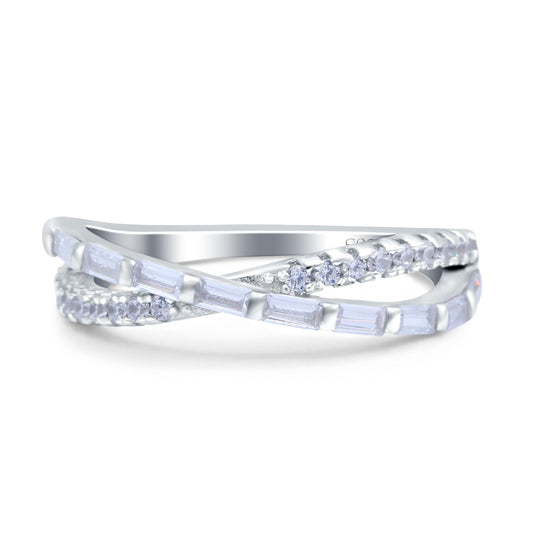 X Crisscross Half Eternity Infinity Band Round Baguette Simulated Cubic Zirconia Promise Ring