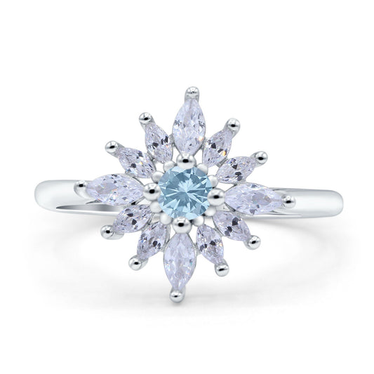 Art Deco Marquise Round Simulated Aquamarine CZ Wedding Engagement Bridal Ring