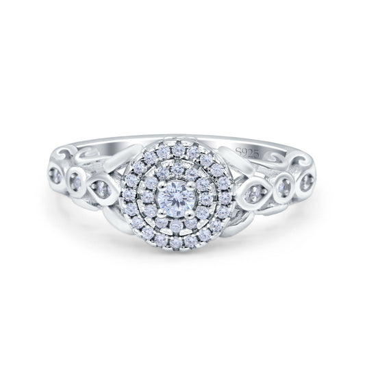 Art Deco Vintage Style Band Round Simulated Cubic Zirconia Wedding Engagement Ring