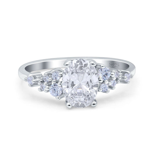 Oval Art Deco Simulated Cubic Zirconia Bridal Wedding Engagement Ring