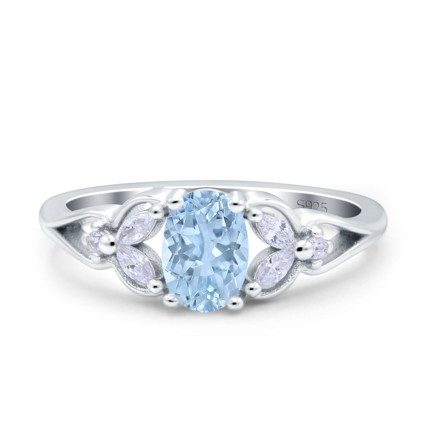 Oval Art Deco Bridal Wedding Engagement Ring Marquise Simulated Aquamarine CZ