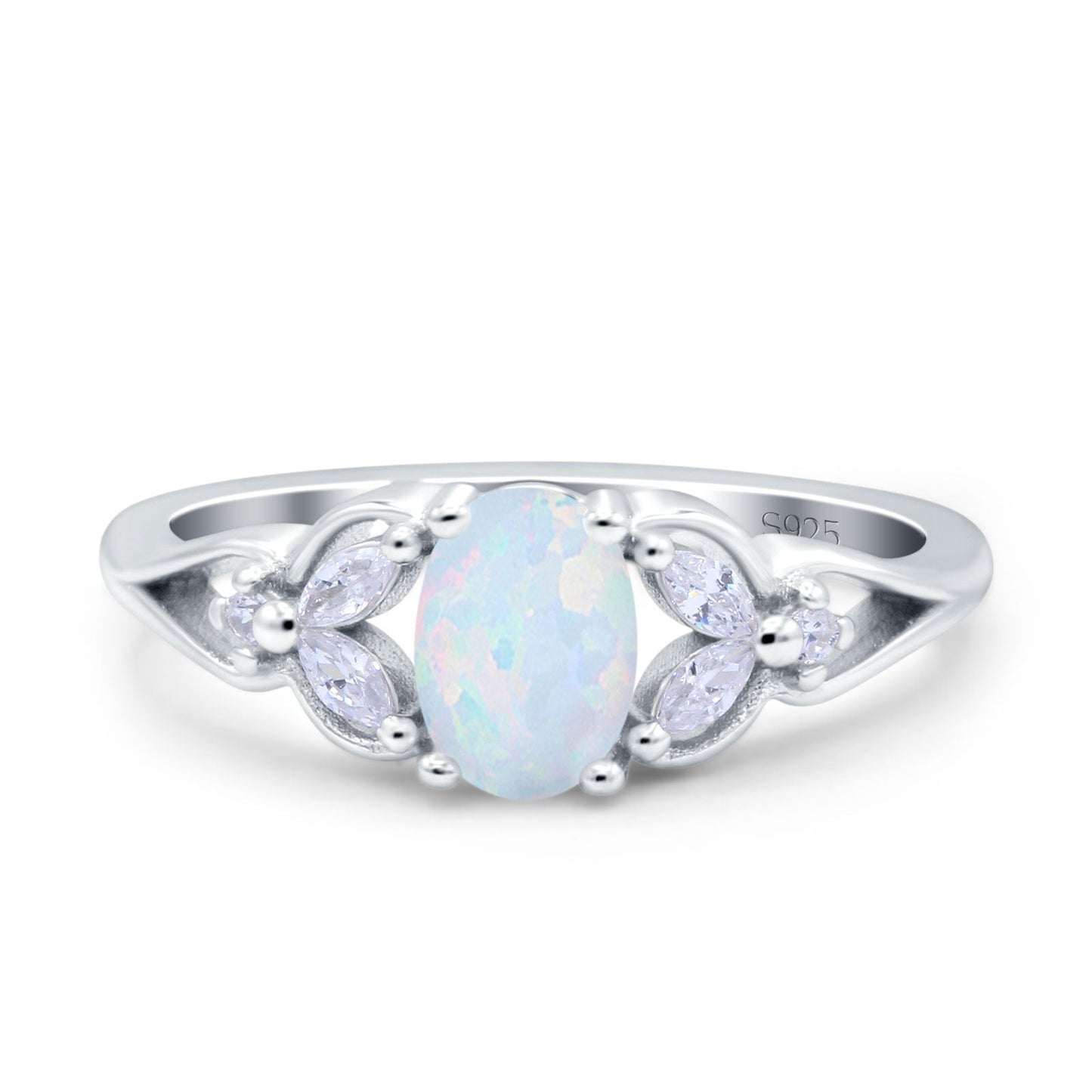 Oval Art Deco Bridal Wedding Engagement Ring Marquise Lab Created White Opal