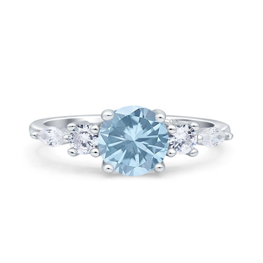 Round Marquise Art Deco Five Stone Engagement Bridal Ring Simulated Aquamarine CZ