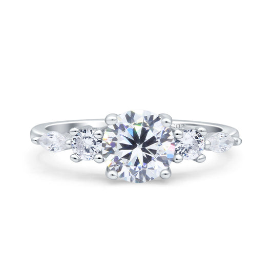 Round Marquise Art Deco Five Stone Engagement Bridal Ring Simulated Cubic Zirconia