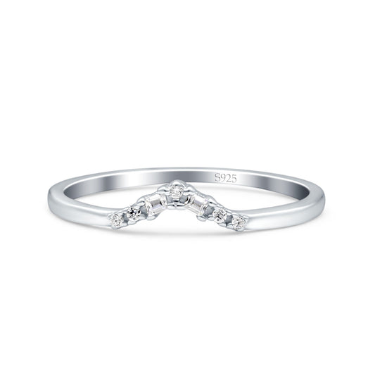 V Curve Baguette Band Eternity Ring Wedding Round Simulated Cubic Zirconia