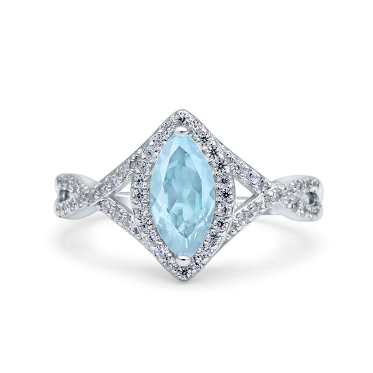 Art Deco Marquise Simulated Aquamarine CZ Bridal Wedding Engagement Ring