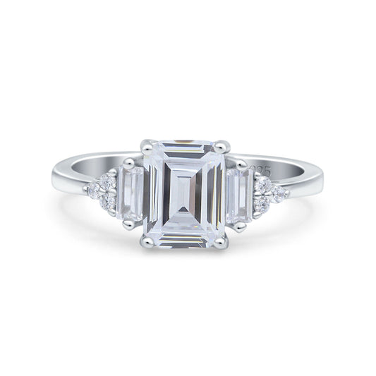 Emerald Cut Art Deco Baguette Simulated Cubic Zirconia Wedding Engagement Ring