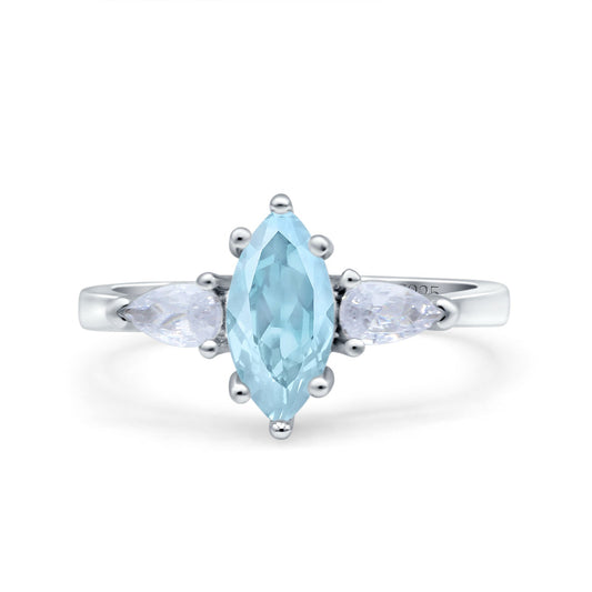 Marquise Art Deco Pear Simulated Aquamarine CZ Wedding Engagement Ring