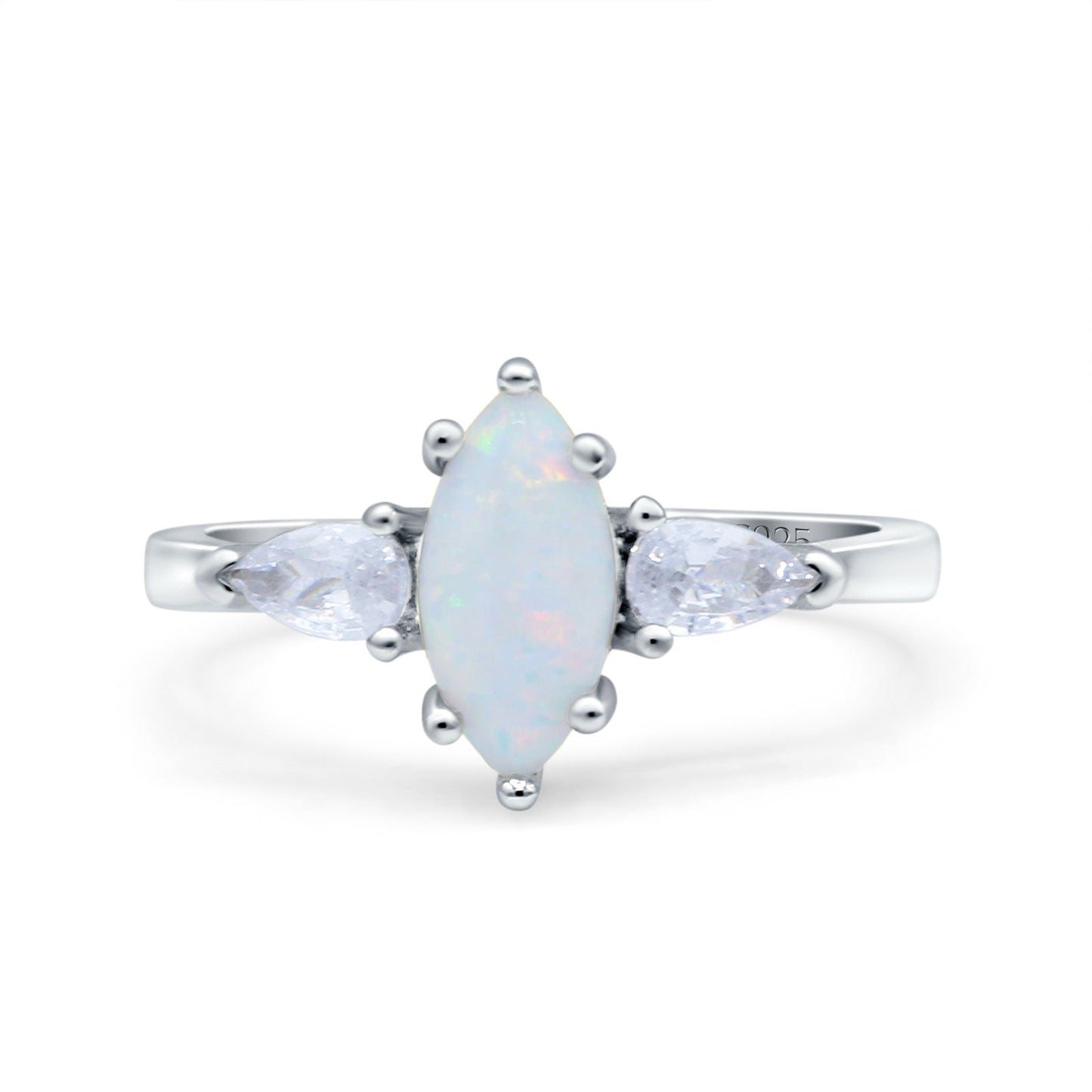 Marquise Art Deco Pear Lab Created White Opal Wedding Engagement Ring