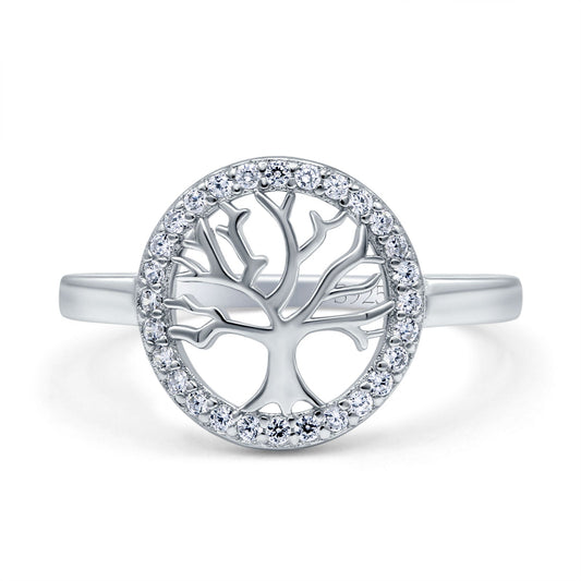 Tree of Life Wedding Ring Halo Round Simulated Cubic Zirconia