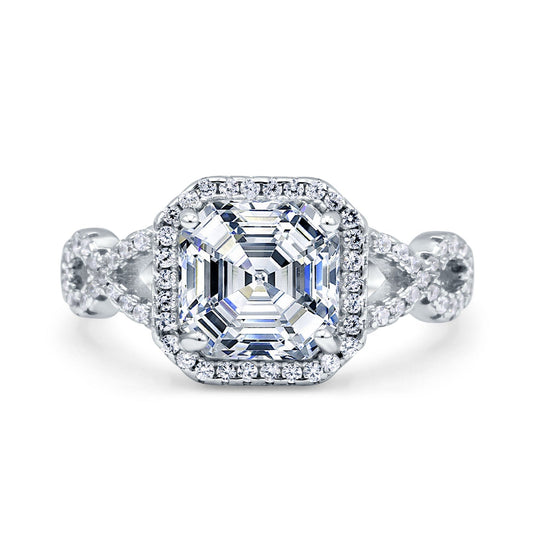 Halo Solitaire Asscher Wedding Ring Infinity Simulated Cubic Zirconia