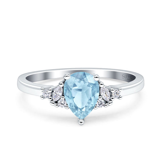 Teardrop Pear Shape Wedding Engagement Ring Simulated Aquamarine CZ