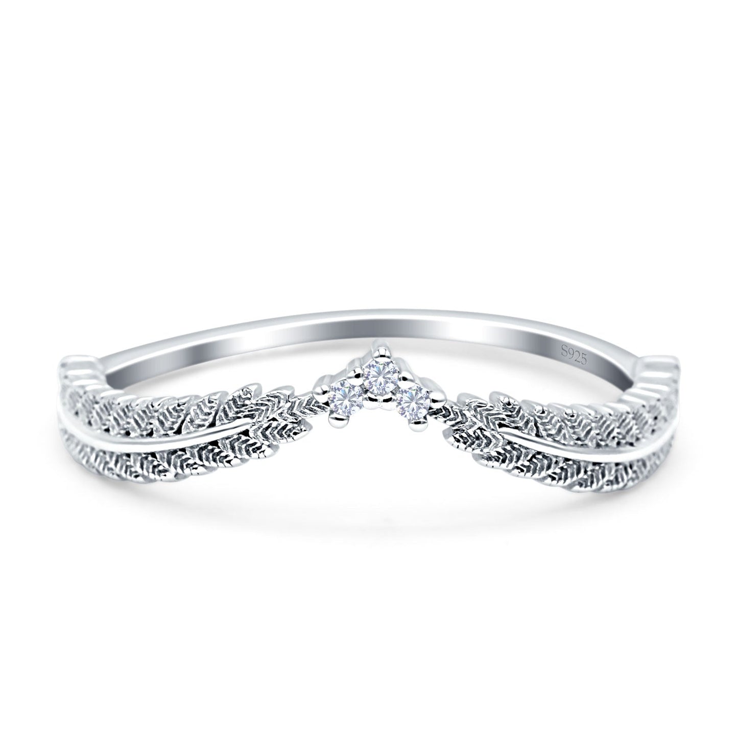 Curve Shape Leaf Design Wedding Ring Round Simulated Cubic Zirconia