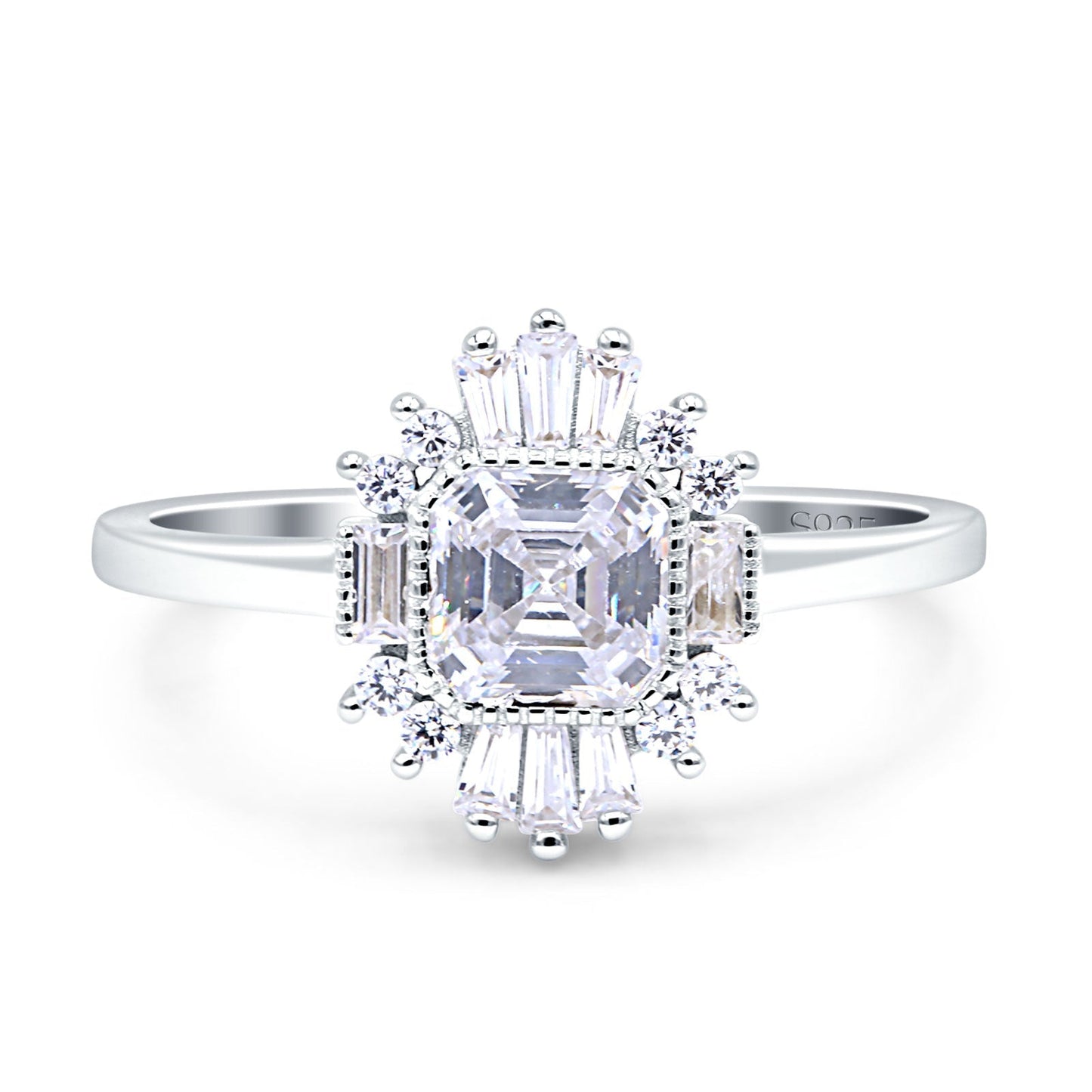 Halo Asscher Cut Art Deco Wedding Bridal Ring Simulated Cubic Zirconia