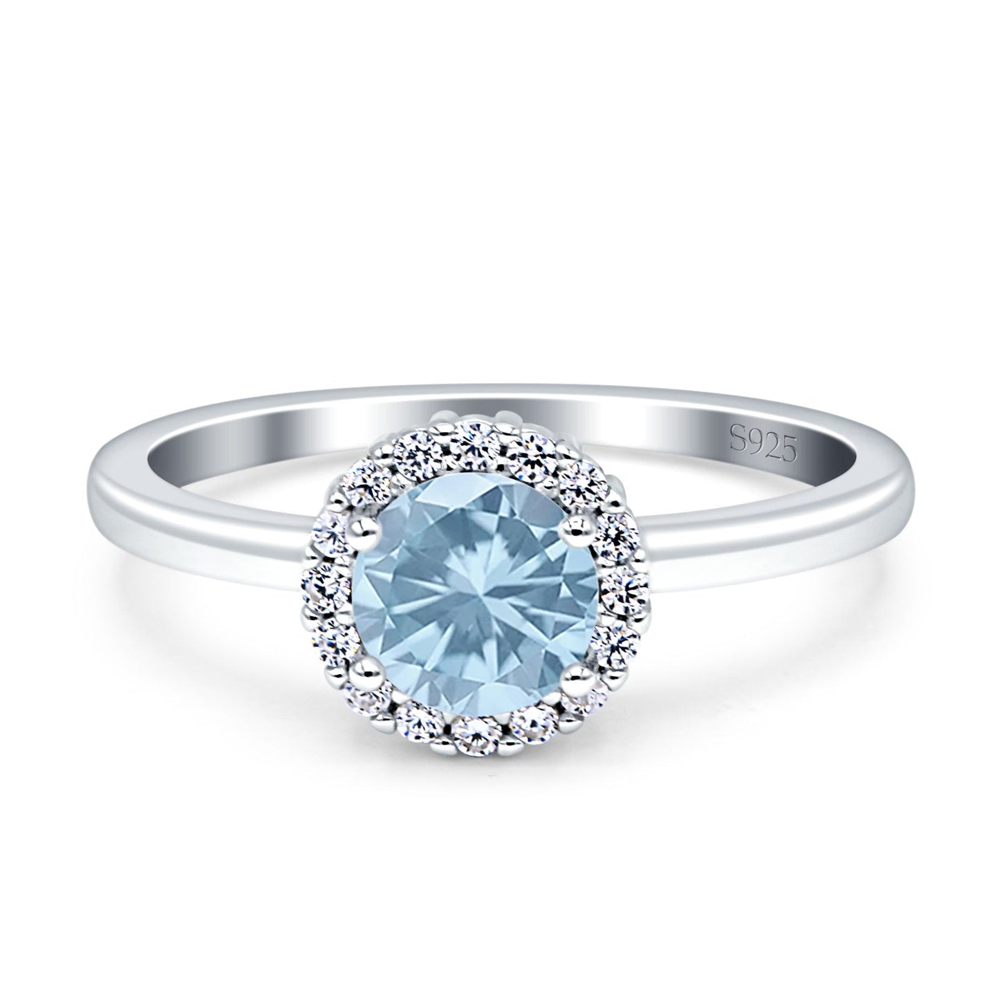 Art Deco Wedding Ring Halo Round Simulated Aquamarine CZ Stones