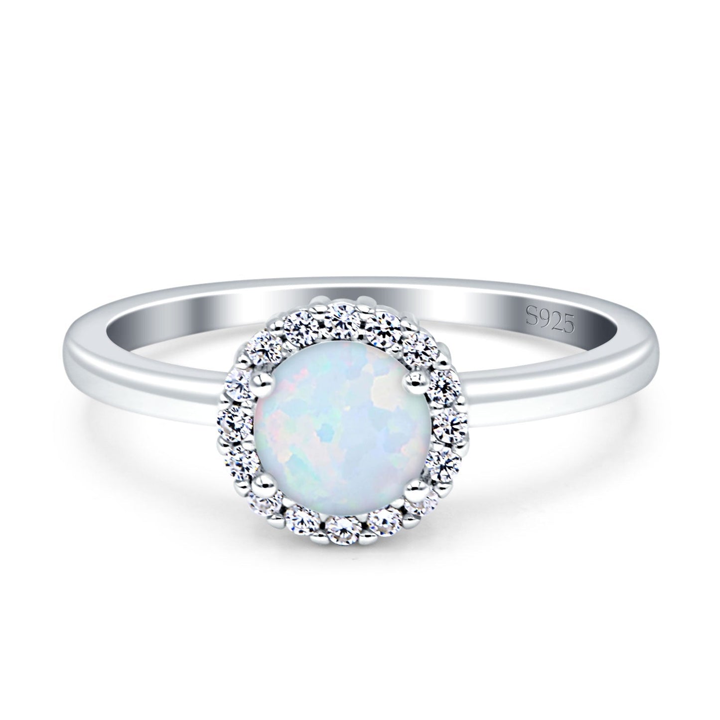 Art Deco Wedding Ring Halo Round Lab Created White Opal