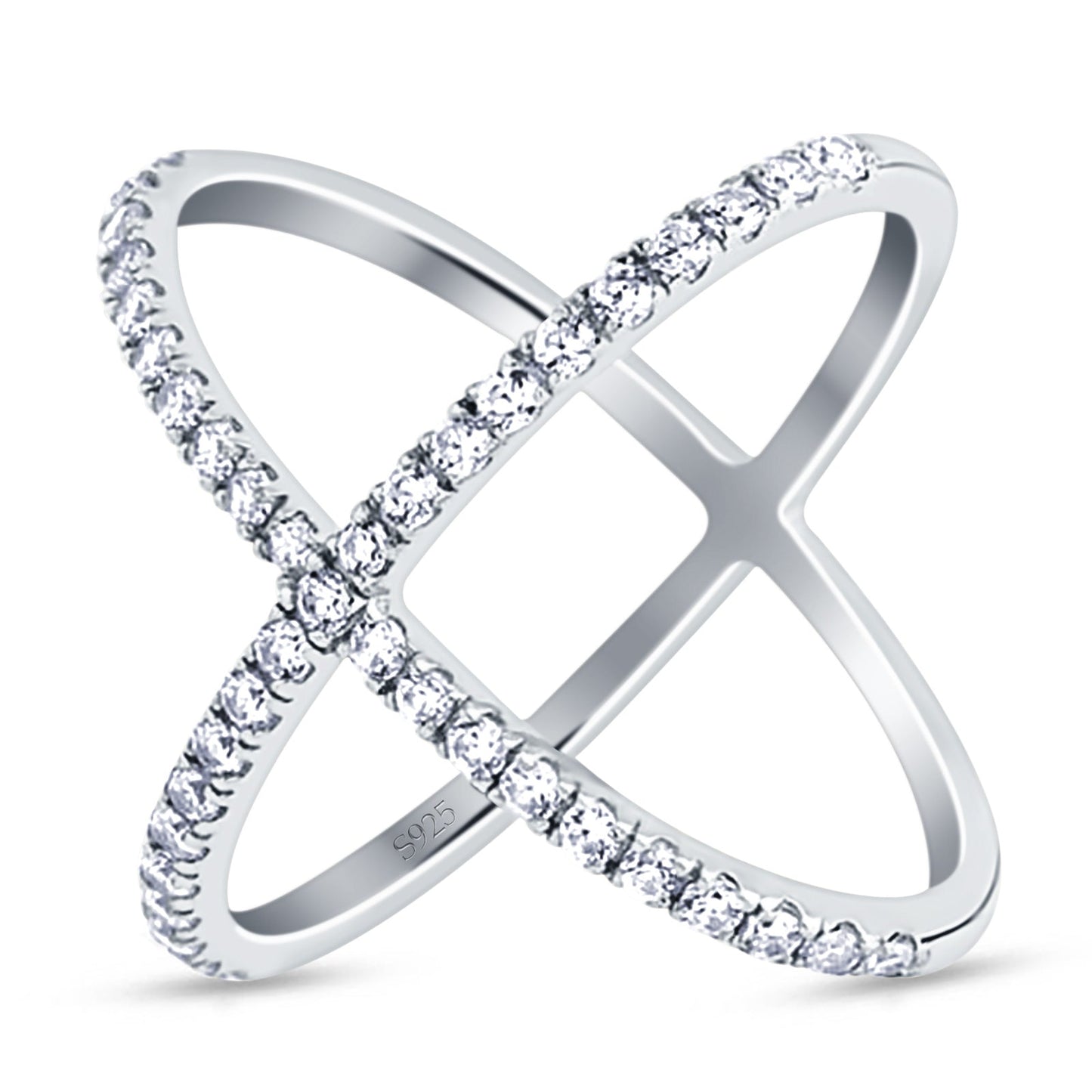 X Crisscross Round Half Eternity Simulated Cubic Zirconia