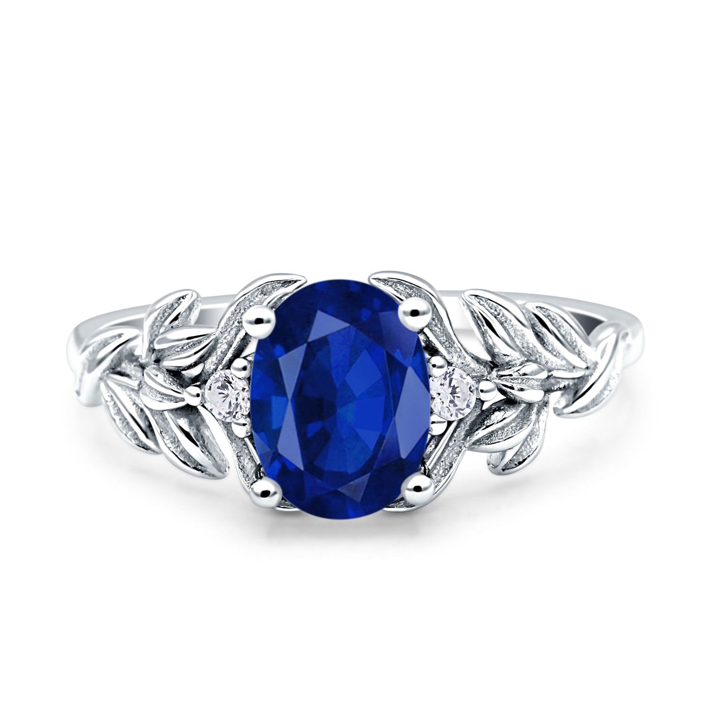 Leaf Style Oval Vintage Simulated Blue Sapphire CZ Engagement Ring