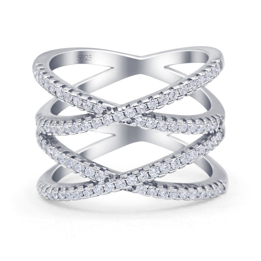 Two X Crisscross Stackable Cubic Zirconia Half Eternity Band Ring