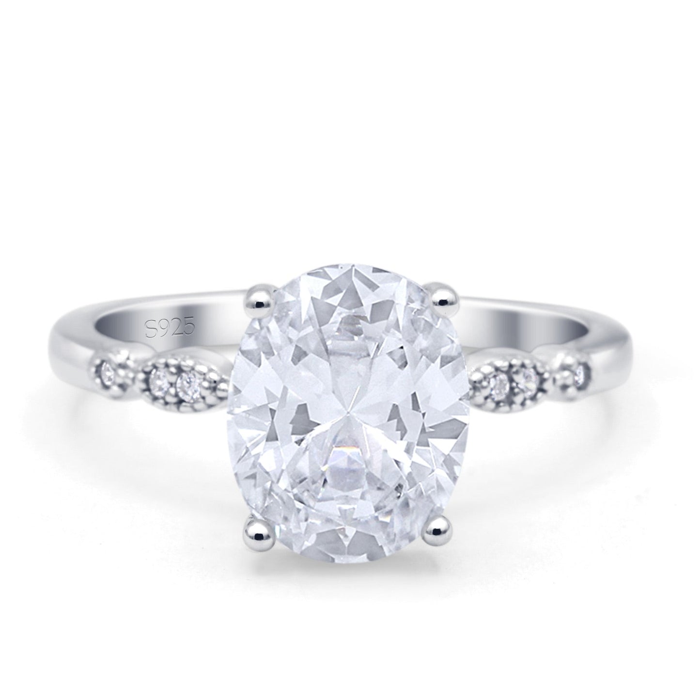 Solitaire Accent Oval Engagement Ring Cubic Zirconia