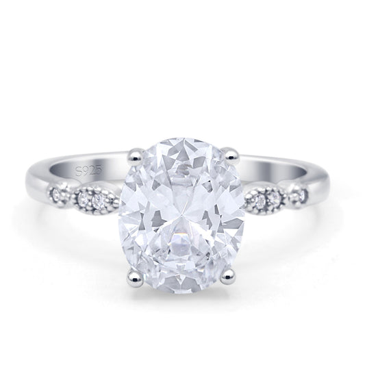 Solitaire Accent Oval Engagement Ring Cubic Zirconia