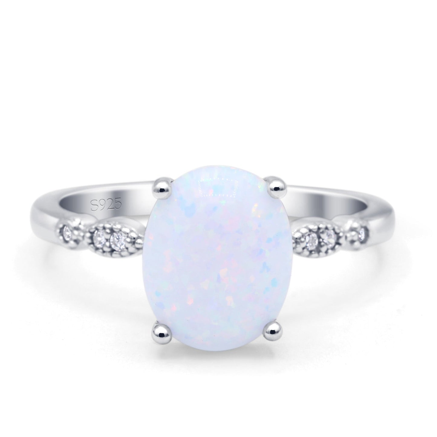 Solitaire Accent Oval Fashion Ring Lab Created White Opal