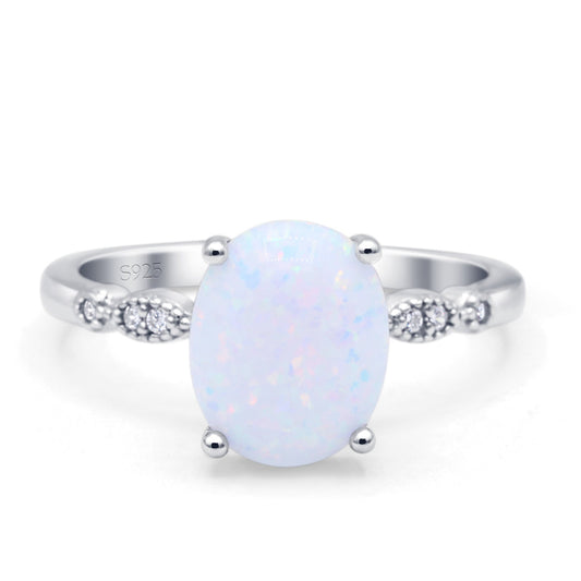 Solitaire Accent Oval Fashion Ring Lab Created White Opal