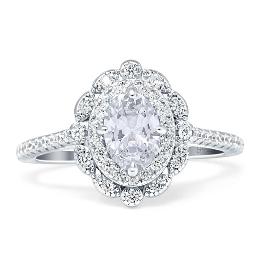 Floral Oval Vintage Engagement Ring Cubic Zirconia