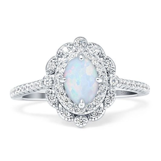 Floral Oval Vintage Fashion Ring Lab Created White Opal