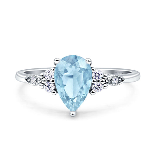 Vintage Teardrop Pear Engagement Ring Simulated Aquamarine CZ