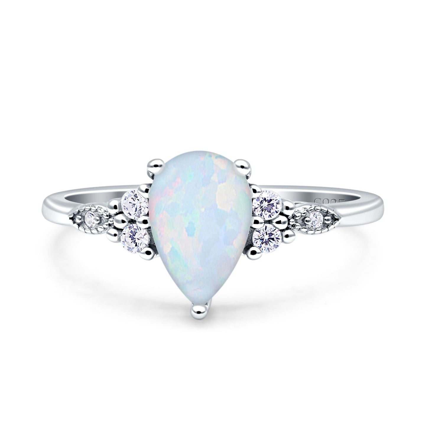 Vintage Teardrop Pear Engagement Ring Lab Created White Opal