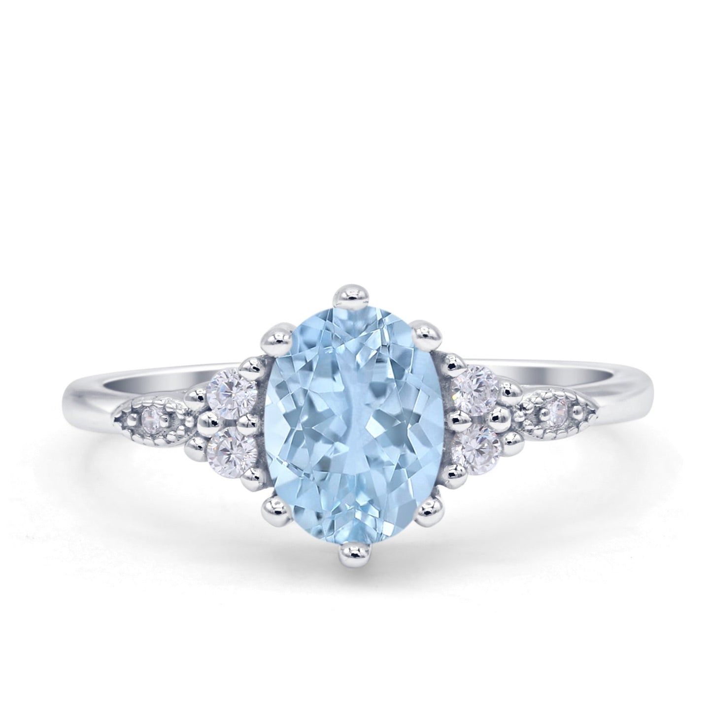 Oval Art Deco Engagement Ring Simulated Aquamarine