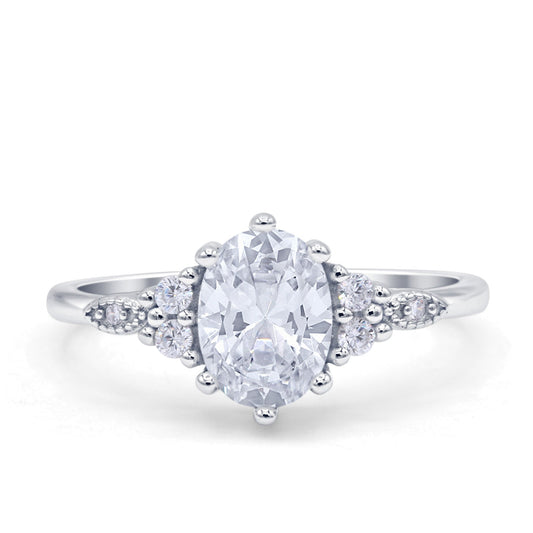 Oval Art Deco Engagement Ring Cubic Zirconia