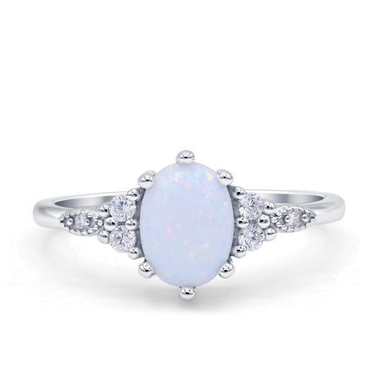 Oval Art Deco Statement Ring Lab Created White Opal