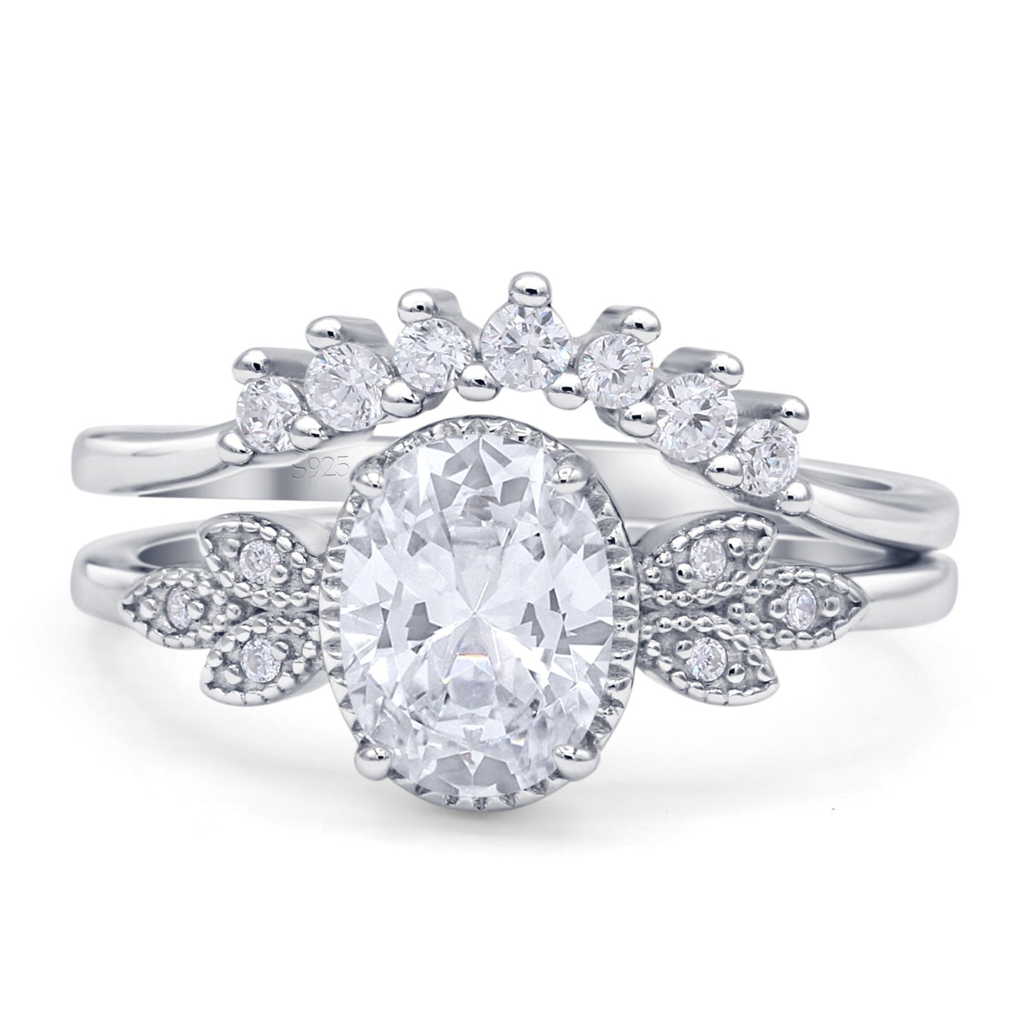 Vintage Style Band Oval Piece Bridal Set Ring Cubic Zirconia