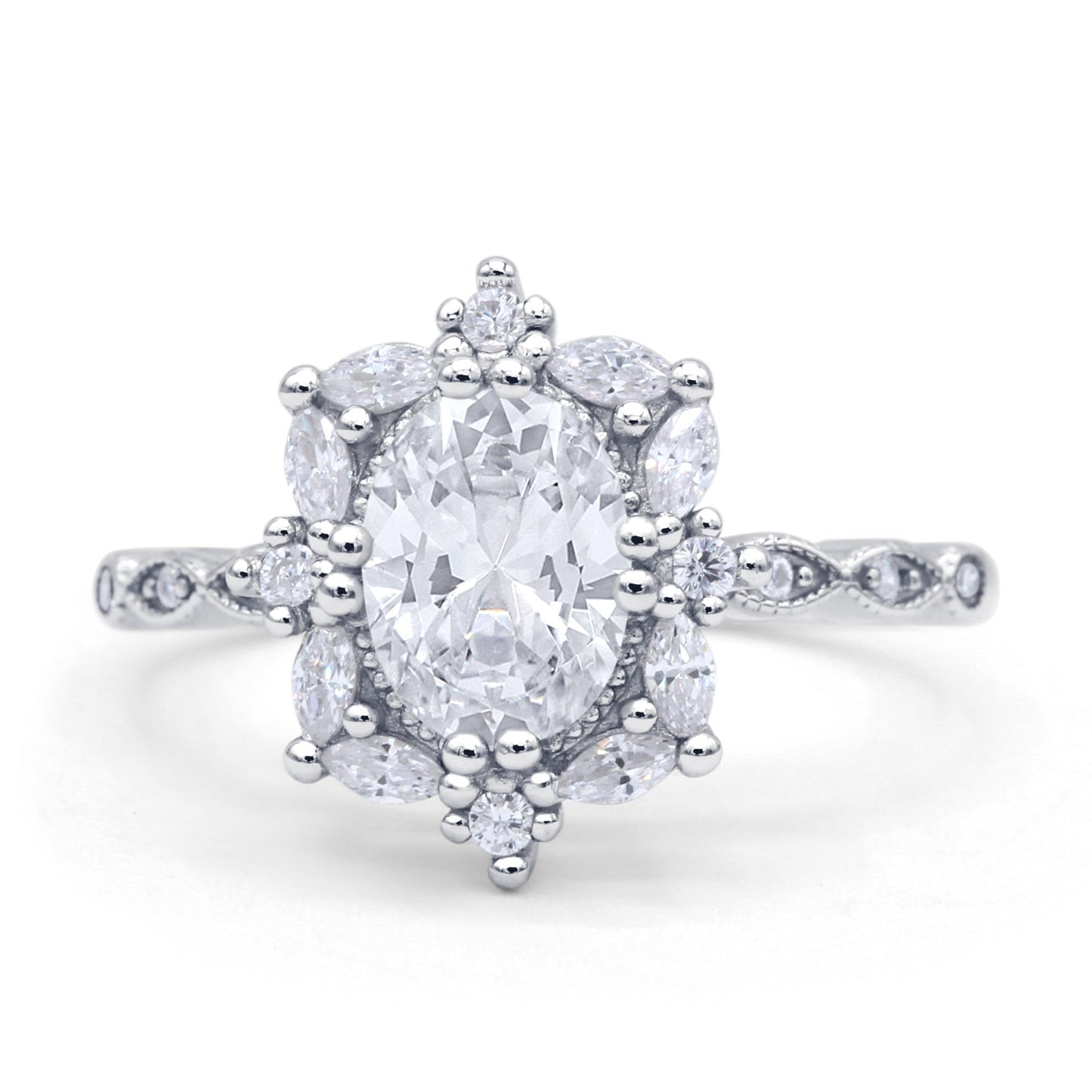 Oval Halo Ballerina Style Engagement Ring Cubic Zirconia