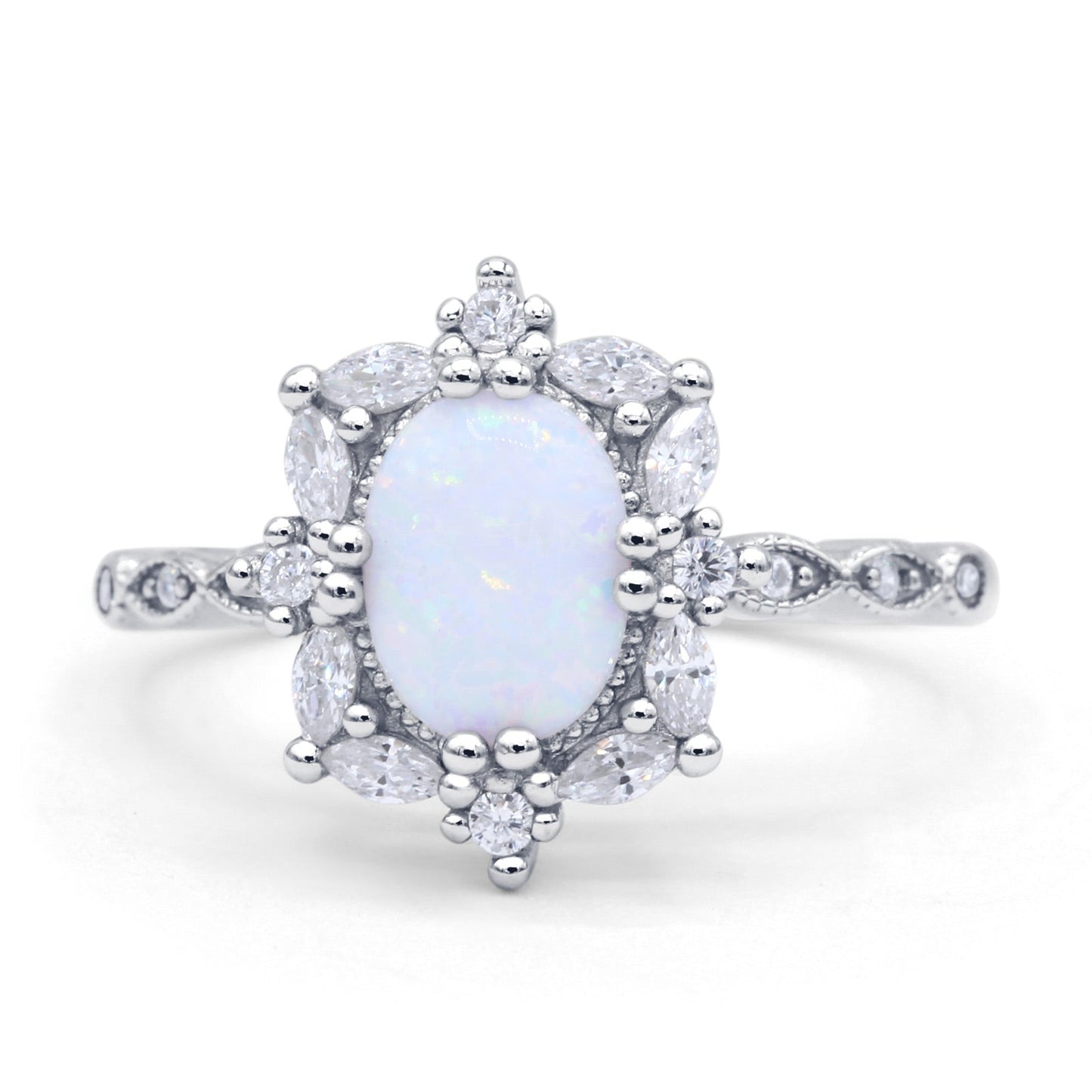 Oval Halo Ballerina Style Statement Ring Lab Created White Opal