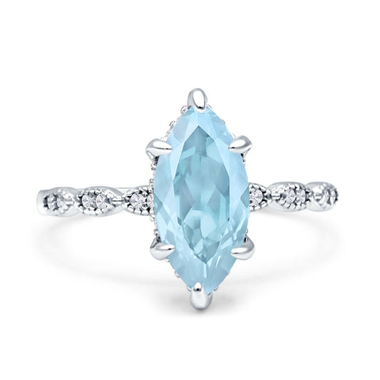 Solitaire Marquise Engagement Ring Simulated Aquamarine