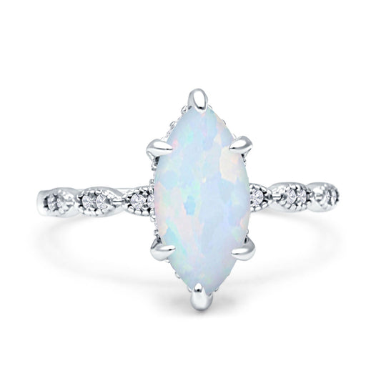 Solitaire Marquise Engagement Ring Lab Created White Opal