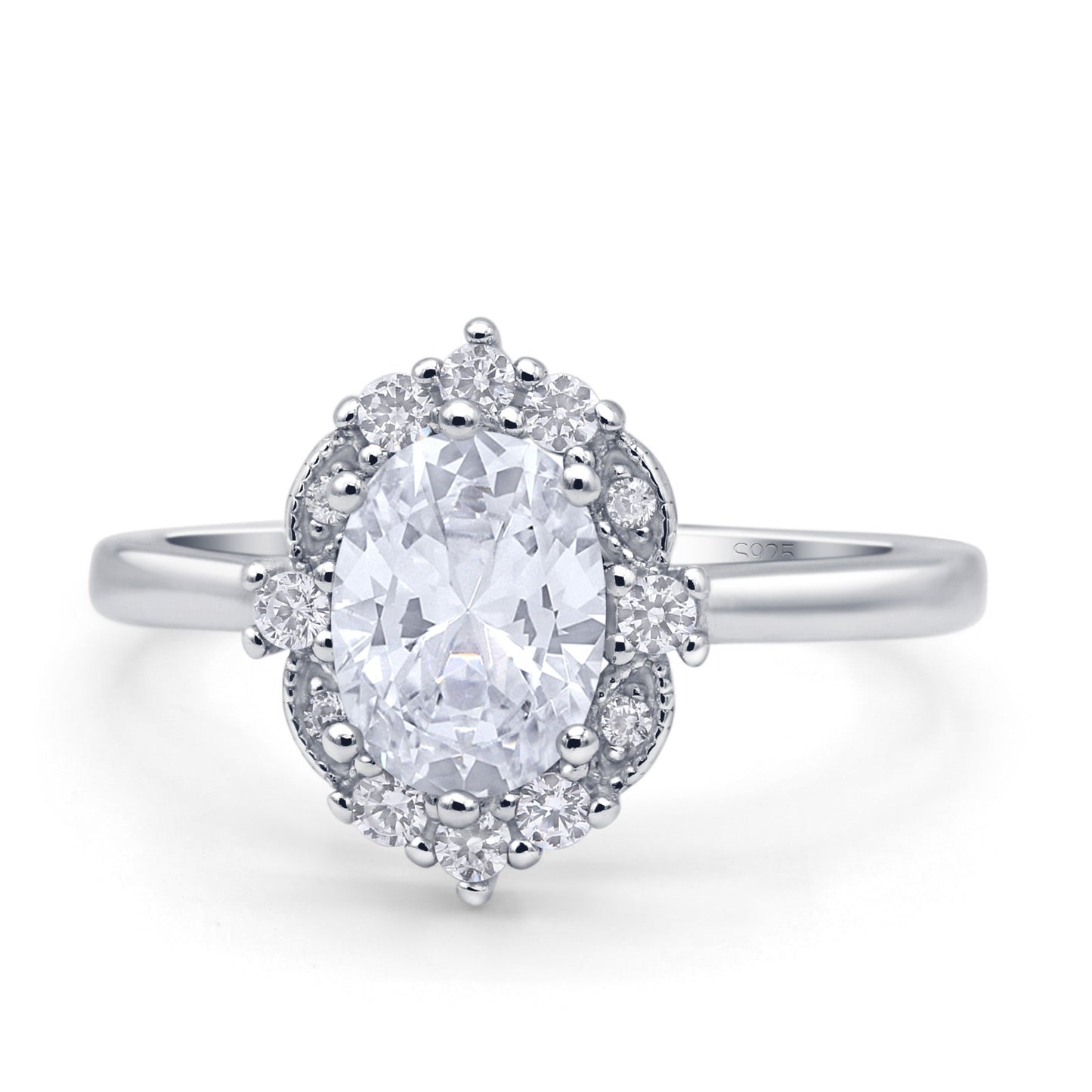 Halo Ballerina Style Oval Engagement Ring Cubic Zirconia